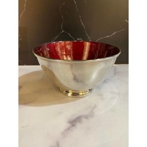 Towle Silversmiths Red Enamel Footed Bowl Silverplated 5001 Vintage
